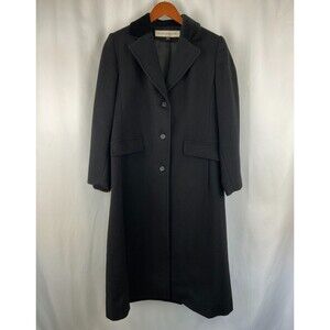 VTG Evan Picone Trench Coat 10P Petite 10 Black 100% Wool Winter Warm Classic